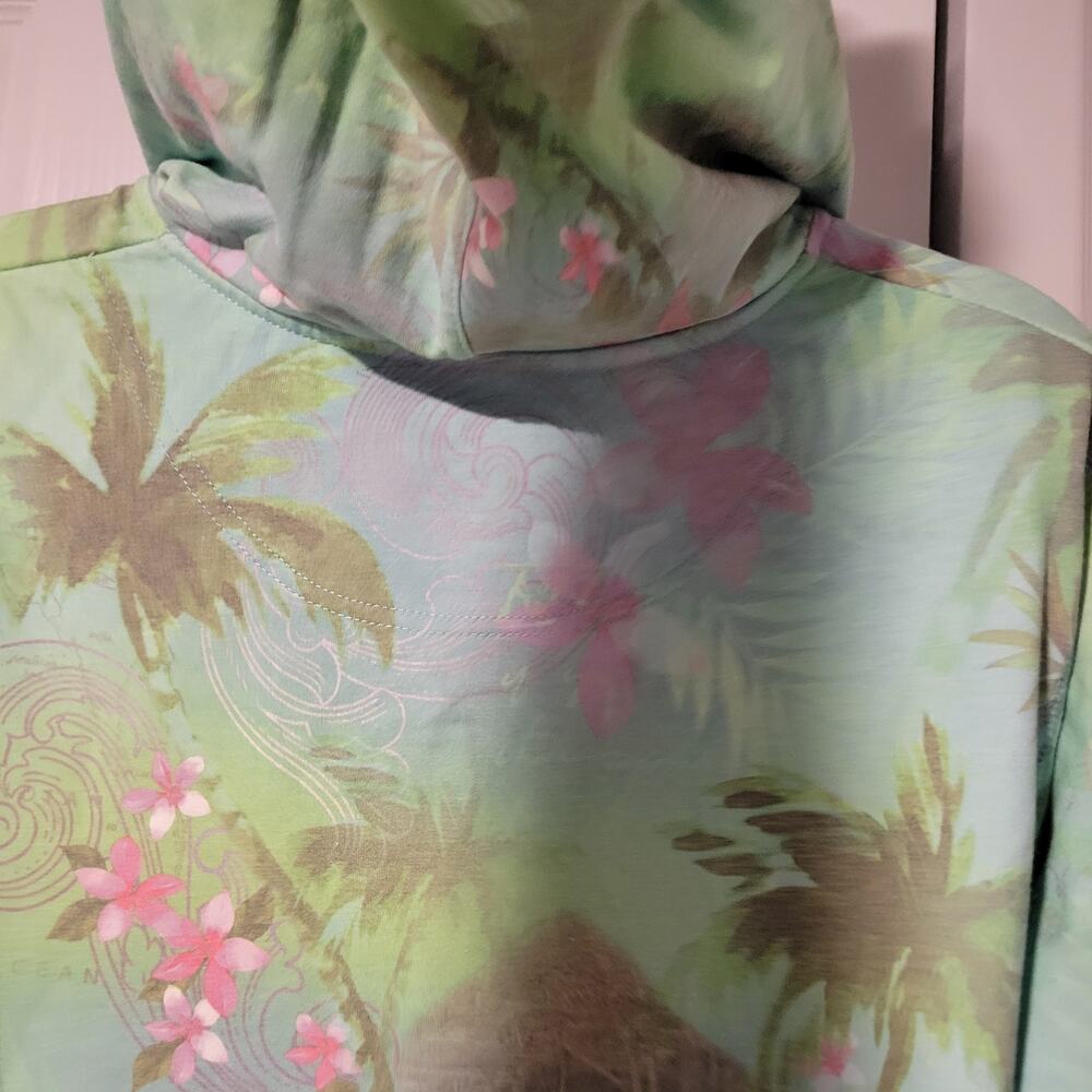 Y2K Green Tea Hoodie Jacket Beaded Drawstring Floral XL Athletic Wear Shortsle - Picture 10 of 12